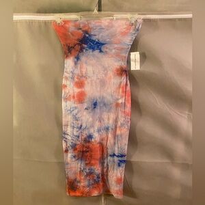 Tie Dye Bodycon Mid Length Strapless Dress Women's size M
